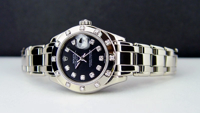 Rolex Lady Datejust Pearlmaster Oro Blanco Negro 12 Diamantes 80319 - CAJA DEL RELOJ Foto 2 de 4