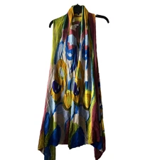 Adore Womans Kimono Top Multicolor XL Geometric Sleeveless Sheer Open