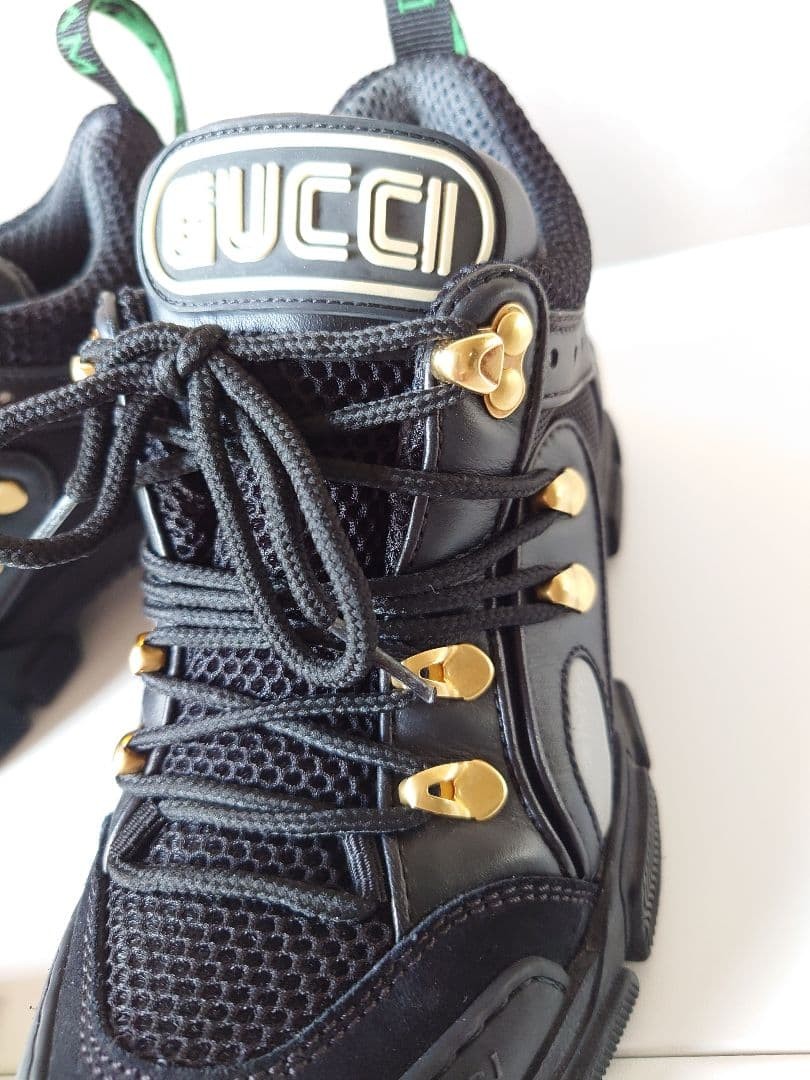 Auth Gucci Leather Black Flashtrek Low cut Sneakers Logo EU35 US5 UK2 Women thumbnail 7