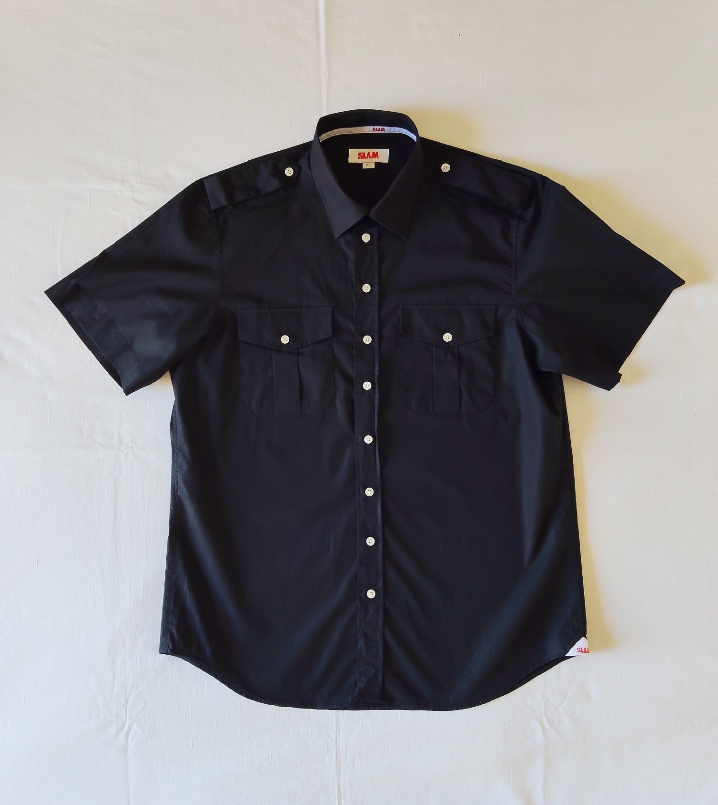 SLAM camicia nera a maniche corte, modello pilota/nautico, XL