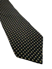 Drake’s London Handmade Silk Tie Black Gold Geometric 59x4” Made in England