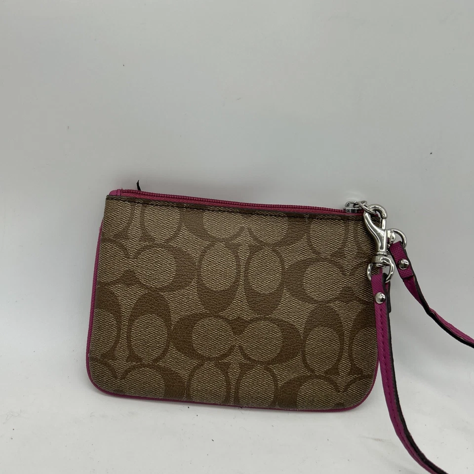 蔻驰 Peyton 签名硬币钱包腕带 Monogram 棕色标志帆布 — 第 4/4 张图片