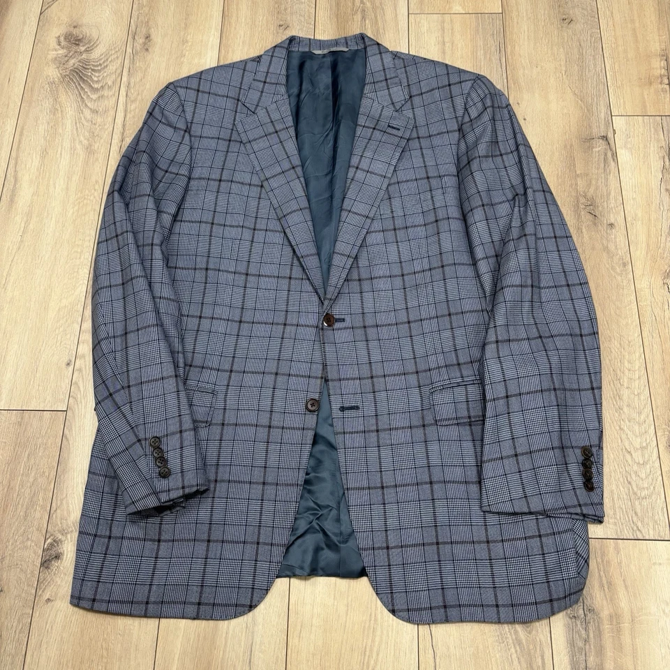 Blazer de lana Canali para hombre azul a cuadros hecho en Italia talla 48L largo usado en excelente estado Italia Foto 2 de 4