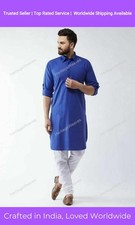 Plain Traditional Shirts Top Shirt Solid Mens Wear Cotton Blue Kurta
