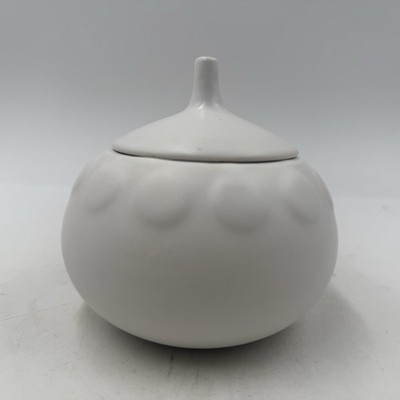 Jonathan Adler Happy Home White Matte Ceramic Jar w/Lid, Raised Circular Design