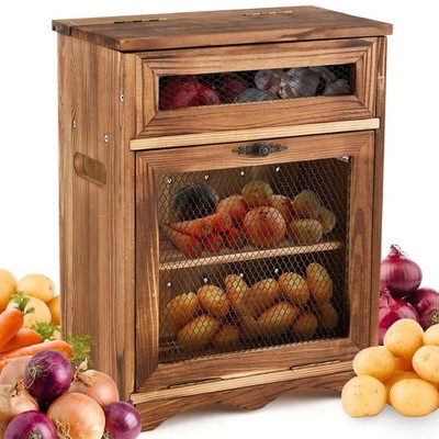Wooden Countertop Storage Cabinet Potato and Onion Bin Box Wooden Bread Stora...