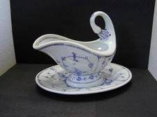 Antique Rauenstein 1800&rsquo;s Blue Fluted Strawflower Porcelain Gravy Sauce Boat