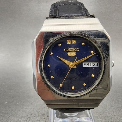 Seiko Automatic Watch Men 35mm Blue Dial Silver Tone Daydate 6349-8010  Runs