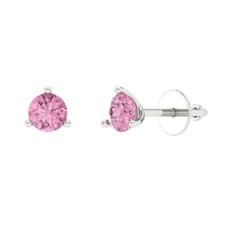 Pink Zirconia Stud Earrings for Women, Screw back 0.5 cttw, 4.0mm, Round-Cut 