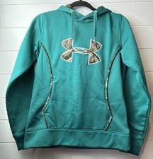 Women's Under Armour Hoodie Sz Small Teal Turquoise Camo Pocket Pullover Hunting