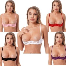 Women's Spaghetti Straps Quarter Cup Open Tip Nippleless Bralette Lace Bra Tops