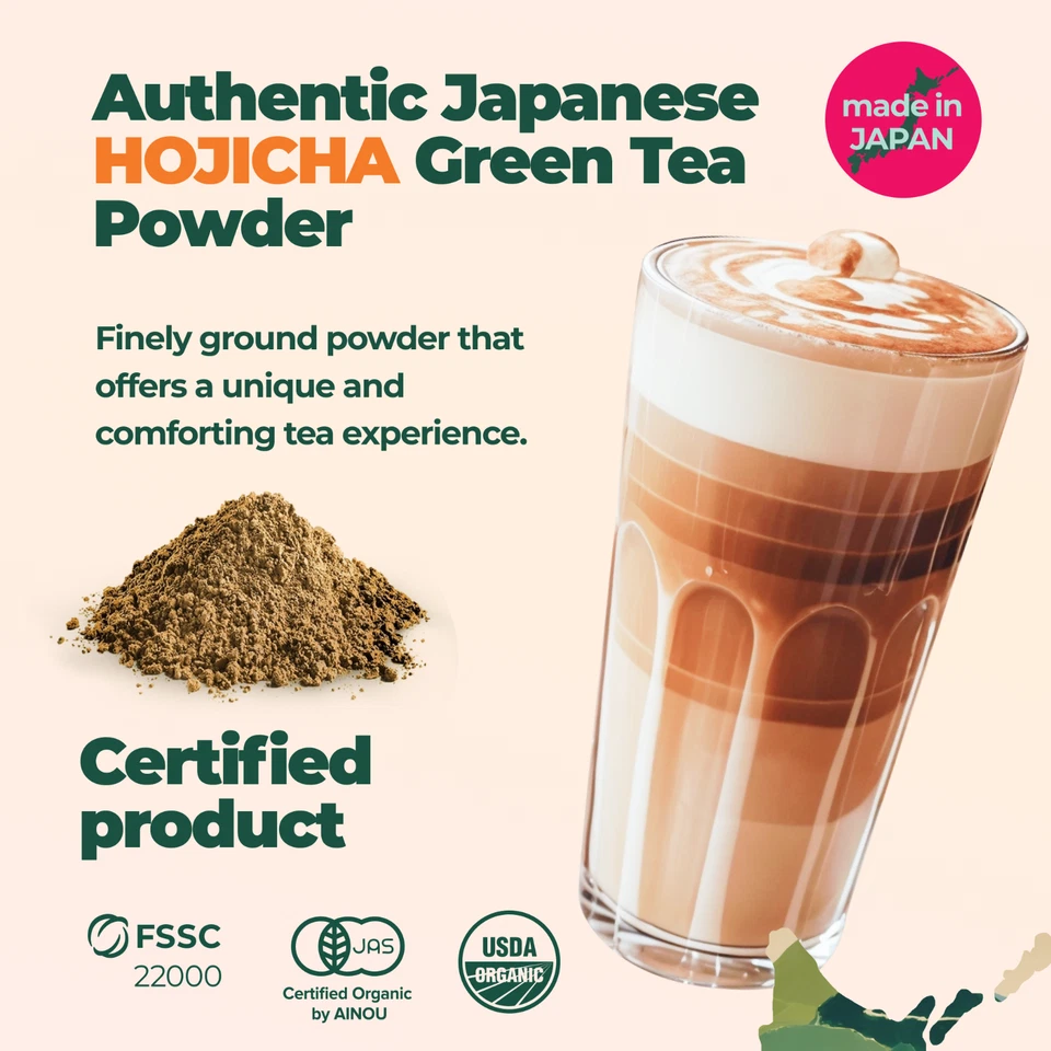 Polvo de té verde tostado Hojicha orgánico - auténtico té japonés 100 g/3,5 oz Foto 3 de 4