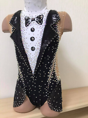 Jazzy Black and White Tuxedo Rhythmic Gymnastics Leotard [7-10]
