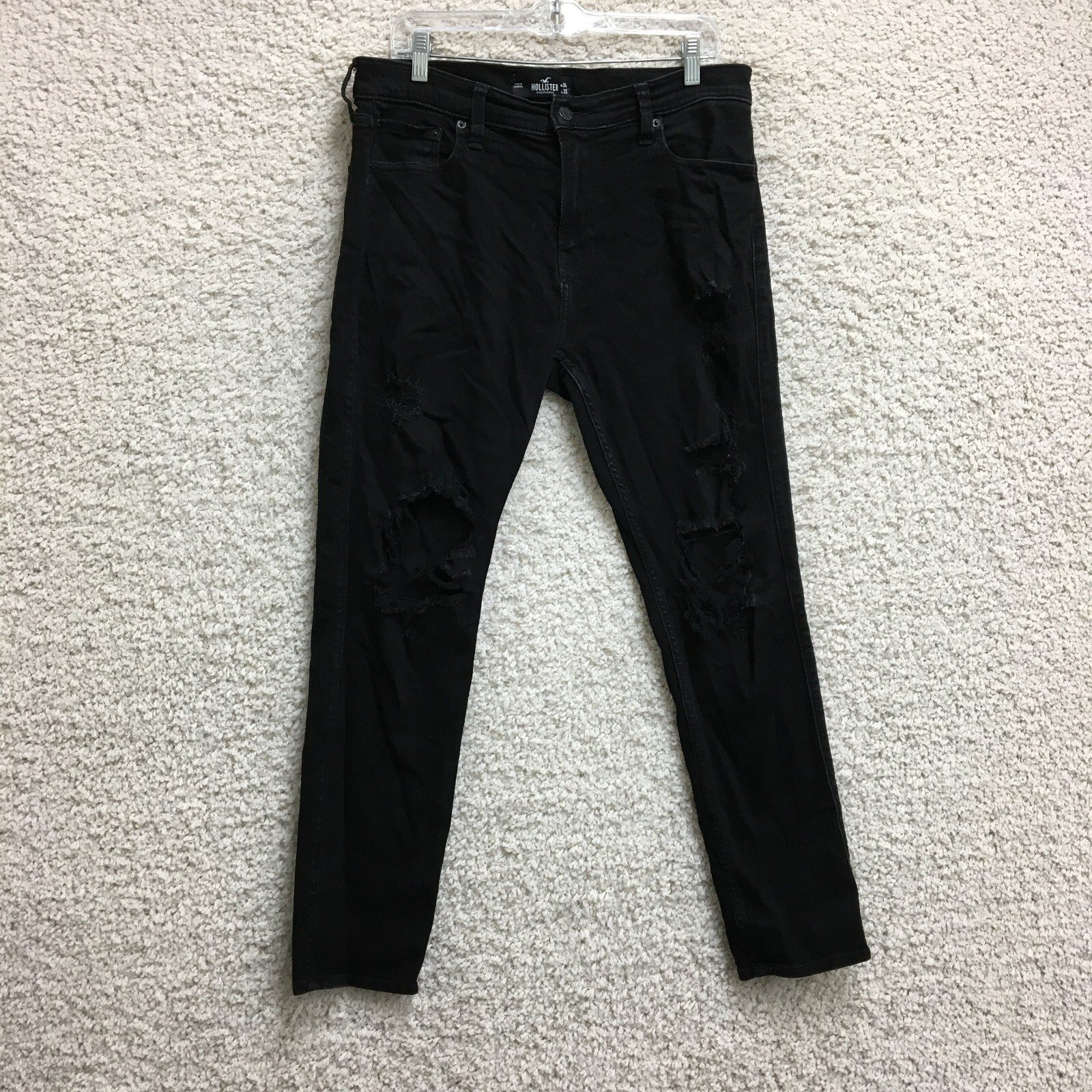 Hollister Jeans 34x32 (Fits 34x30) Men Black Denim Taper Advanced Stretch Casual