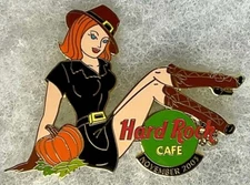 HARD ROCK CAFE ONLINE SEXY REDHEAD PILGRIM GIRL SITTING WITH PUMPKIN PIN # 20444