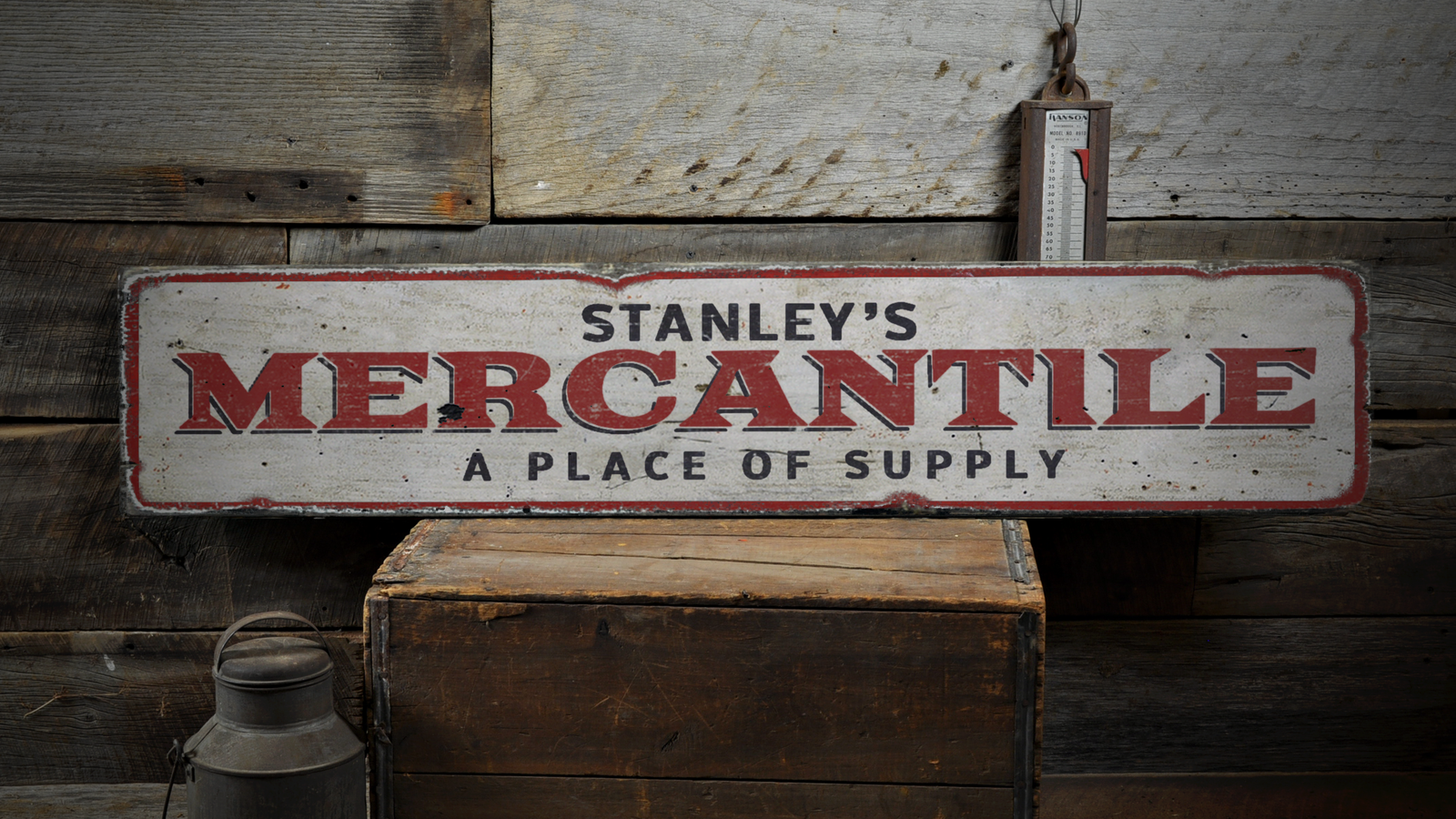 Mercantile Place Of Suppy, Custom Store -Rustic Distressed Wood Sign