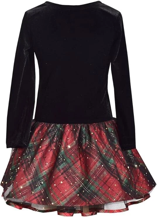 Bonnie Jean 4-16 Girls Christmas Holiday Santa Plaid Velvet Red Silver Bow dress - Image 3 of 4