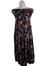 Jance Womens Smocked Midi Dress M Blue Tiered Floral Off Shoulder Cottagecore