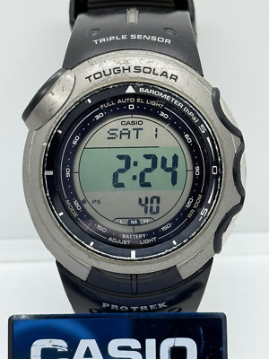 Vintage Casio ProTrak PRG-120 Solar Watch Twin Sensor Alti-Baro Compass Thermom
