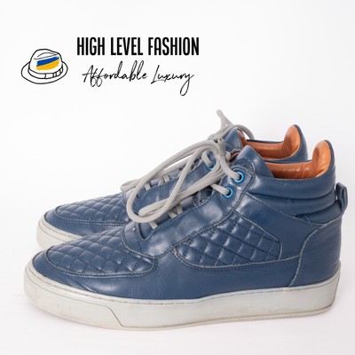Leandro Lopes Blue Mid Top Quilted Leather Sneakers US 9 UK 6.5 EU 39-40 JP 25cm
