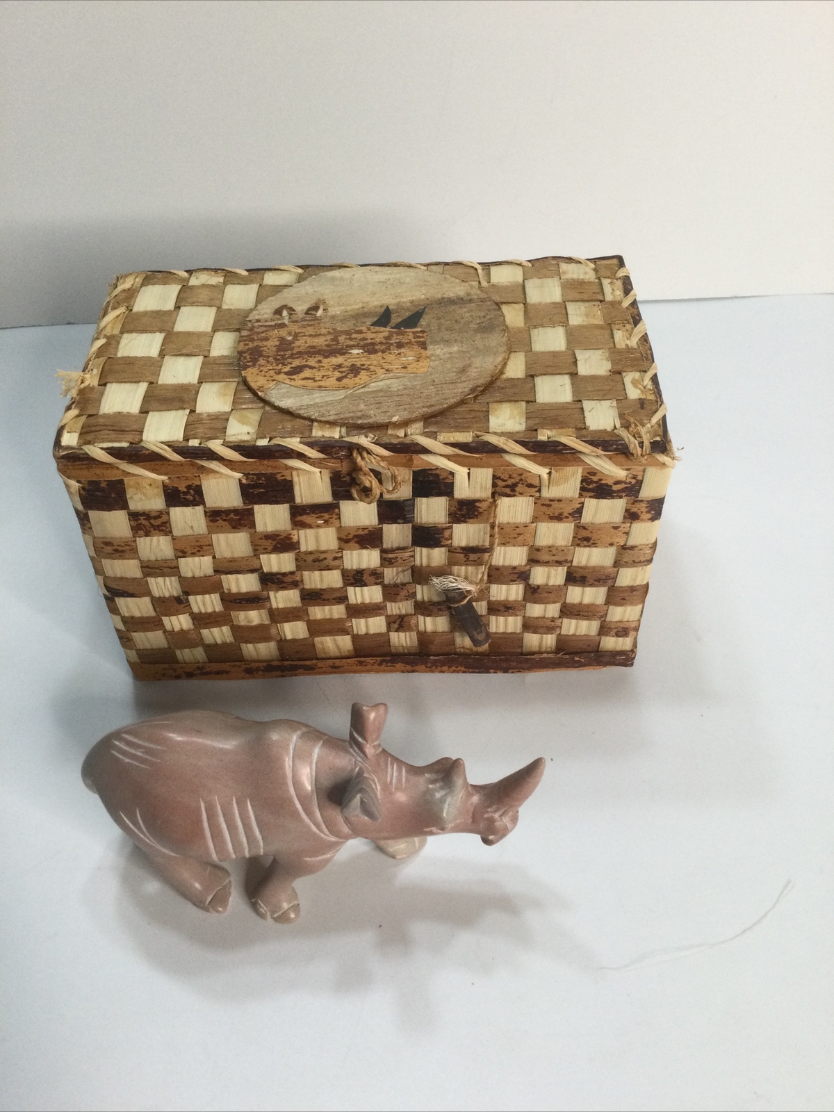 Safari Animal & Theme Wooden Box w/Lid & Latch Hand Crafted Rhinoceros Rhino