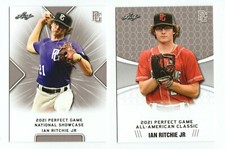 (2) IAN RITCHIE JR 2021 LEAF PERFECT GAME 1ST EVER PRINTED ROOKIE CARD LOT! 