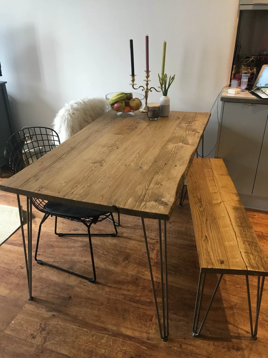 Reclaimed Dining Table With Black Hairpins Handmade Choice Of