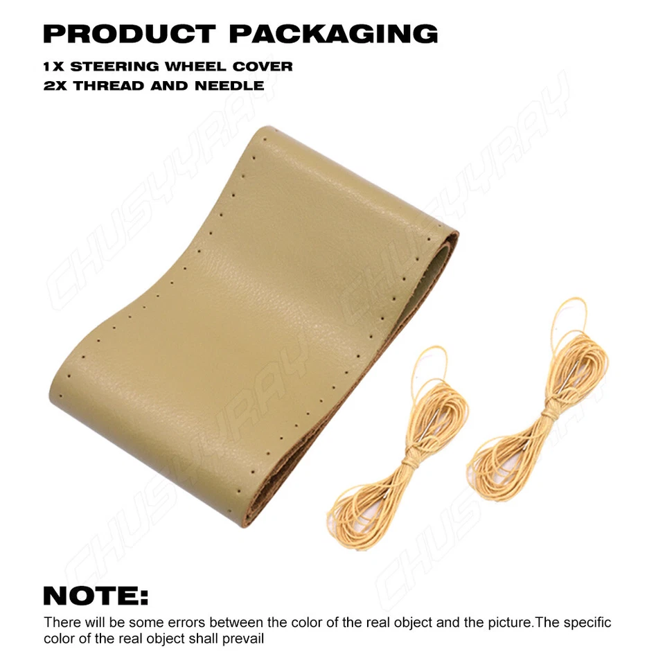 Cubierta de volante beige hágalo usted mismo 14,5-15" cuero genuino para Chevrolet Monte Carlo Foto 2 de 4