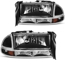 Fits 1997-2004 Dodge Dakota Durango Black Clear Headlights Head Lamps Lhrh