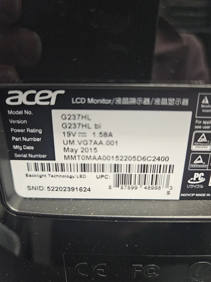 Acer G7 G257HL 25" Full HD 1080p 16:9 60hz IPS LCD Monitor - Image 4 of 4