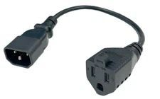 1-FT IEC320 C14 Plug To 3-Prong NEMA 5-15 Outlet Power Adapter Cord 