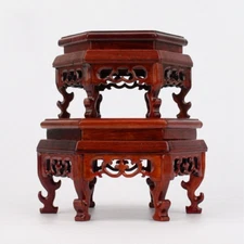 Hexagon Wooden Pedestal Vase Teapot Base Collection Display Stand Vintage