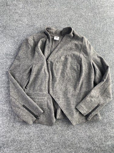 Cabi Jacke Damen groß grau asymmetrisch mit durchgehendem Reißverschluss Blazer hoher Ausschnitt Rayon