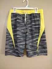 Lands End Swim Trunks Boys Size XL 14-16 Drawstring Lined Yellow Black NWOT