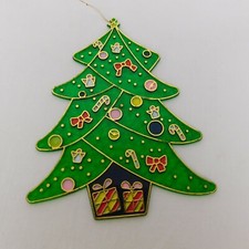 Plastic Stained Glass Look Christmas Tree Suncatcher Ornaments Gifts Decor 9"x7"
