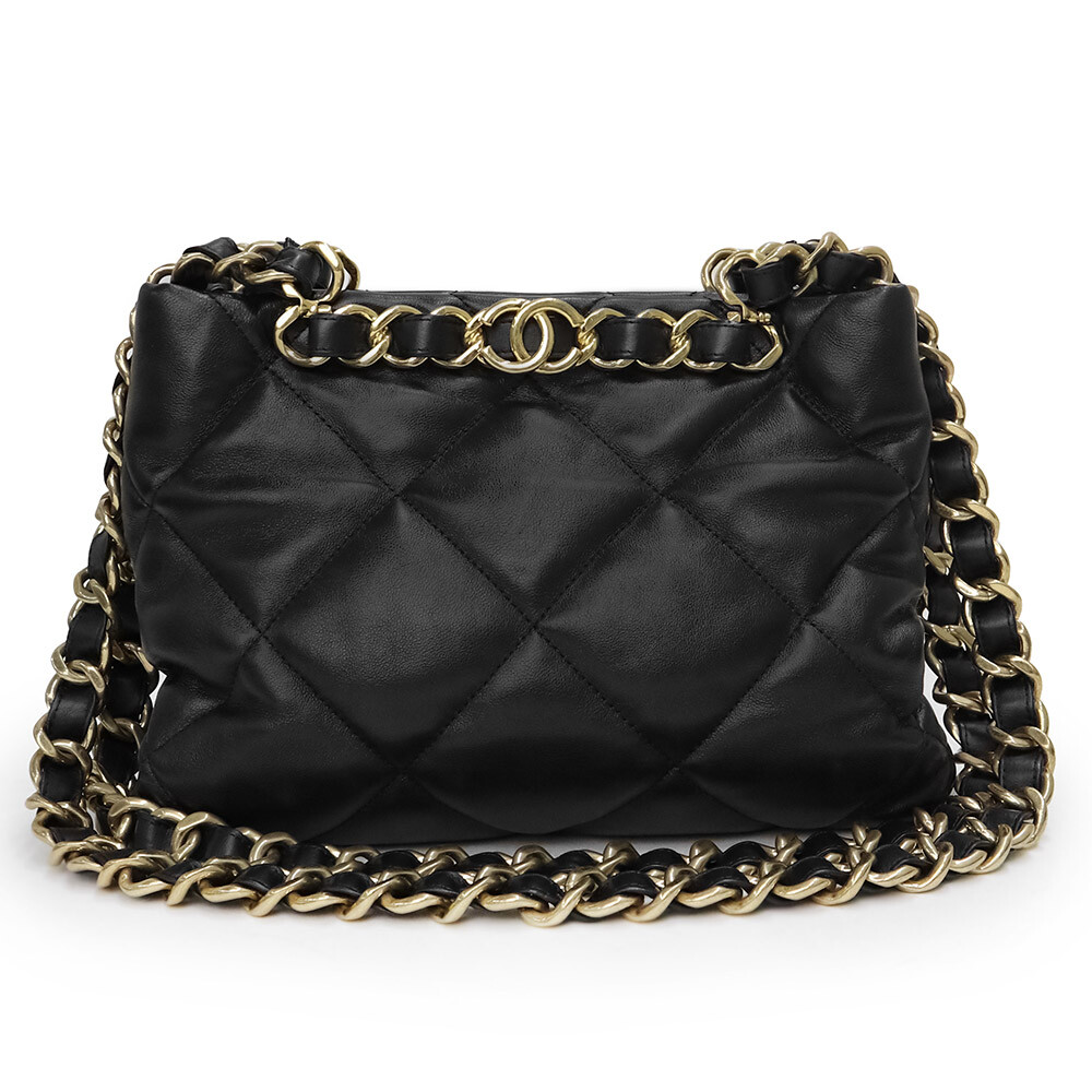 CHANEL Chain Matelasse CC Logo Small Shopping Tote Lambskin, Black AS3502