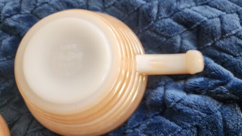Fire King Iridescent Peach Luster Oven Ware Soup Bowl with Handle - Set of 2! - Picture 4 of 9