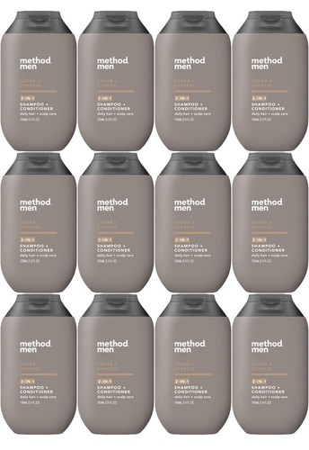 Method Men 2-In-1 Shampoo + Conditioner, Cedar and Cypress, 3.4 oz, Case Of 12
