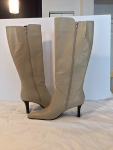 Para mujer Botas Moda Spana Color Hueso Talla 8m 100% Cuero Botas Tacón De  3 Pulgadas Nuevo | eBay