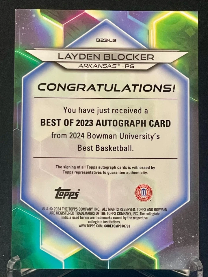 2024 Bowman U Best Layden blocker #B23-LB Geometric Gold Refractor 06/50 - Image 2 of 2
