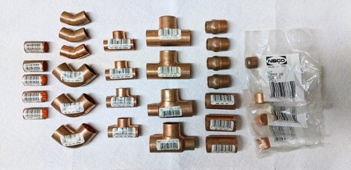 Nibco Copper Plumbing Fittings Tees Elbows Caps 1/2"-3/4" Lot Of 30 NOS