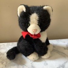 Vintage Russ Sasha 9.5  Tuxedo Cat Black  White Red Bow