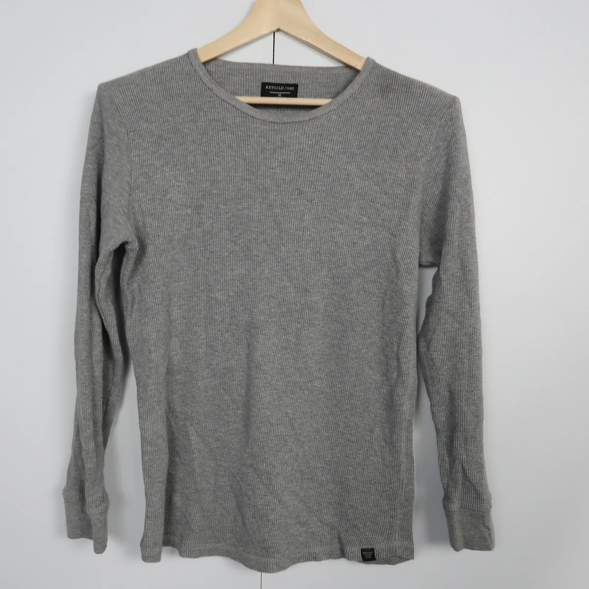 Aticle One Mens Thermal Shirt Size M Grey Knit Long Sleeve Crew Neck Pullover