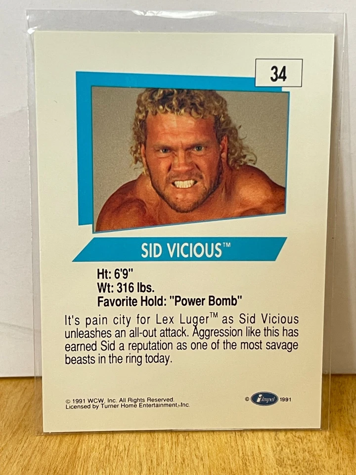 1991 Impel WCW Wrestling Sid Vicious Card #34 - Image 2 of 2