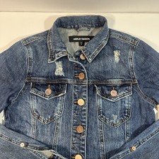 Ashley Mason Denim Jacket Destroyed Medium Wash Sz S