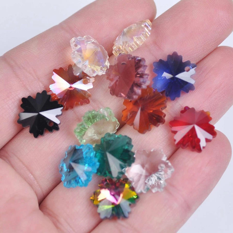 10pcs 14mm Snowflake Faceted Crystal Glass Drop Prism Pendants Loose Beads lot - Image 2 of 4