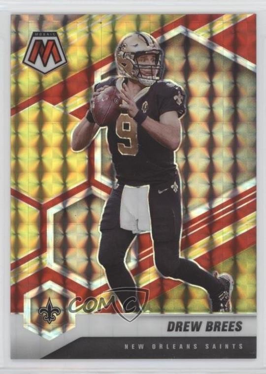2021 Panini Mosaic Choice Fusion Red & Yellow Mosaic Prizm /80 Drew Brees #143