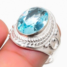 Aquamarine Gemstone 925 Sterling Silver Jewelry All Size Ring For Gift