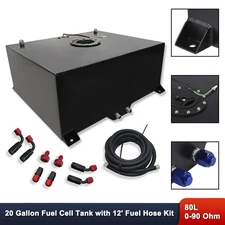 20 Gallon/80L Fuel Cell Gas Tank Black Aluminum&Level Sender & 12" Fuel Line Kit