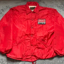 Vintage Swingster Jacket Mens Medium Red Embroidered Logo GMC Trucks Snap Front